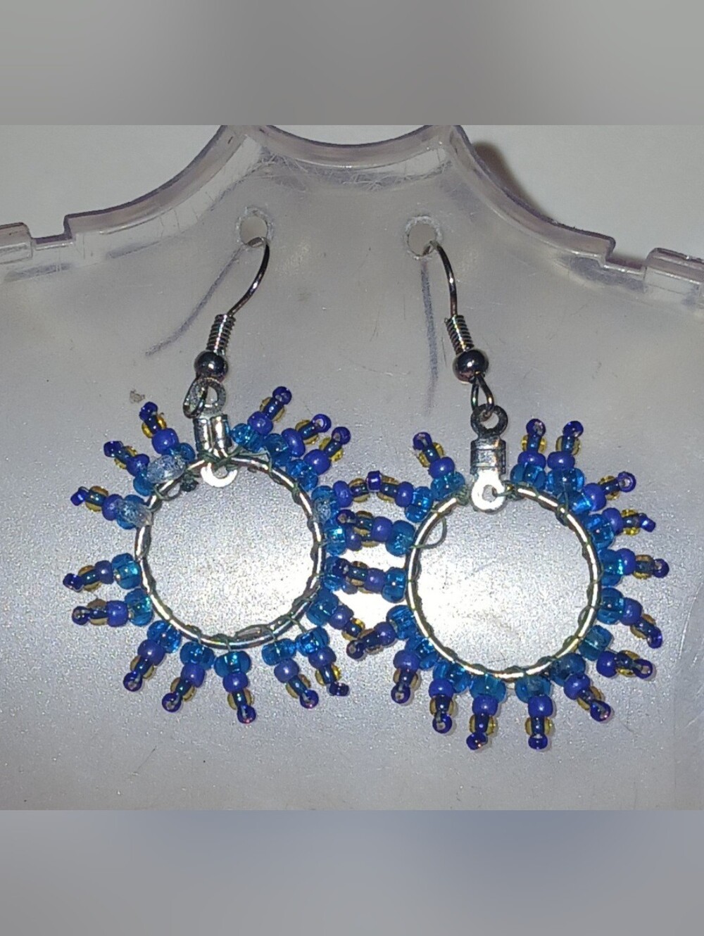 Hand Crafted Blue Beaded Hoop Earrings